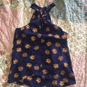 Madewell 100% Silk Sunflower Keyhold Halter Tank